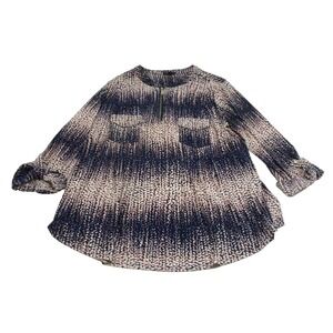 Cocomo Top 1X Blue Pink Seersucker 1/4 Zip Roll Tab Sleeve Pockets‎ Stretch